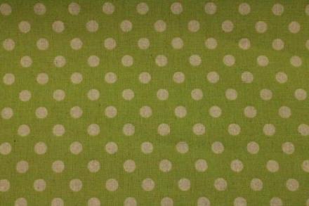綿麻　水玉、ドット柄　黄緑色×シルバーグリッタ色　キャンバス布