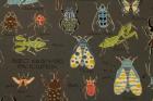 昆虫柄　カマキリ　セミ　クワガタ　てんとう虫　蝶　蜂　バッタ　グレー色　ツイル布　c21-11