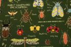昆虫柄　カマキリ　セミ　クワガタ　てんとう虫　蝶　蜂　バッタ　深い緑色　ツイル布　c21-12