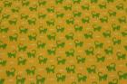 綿麻　ねこ　魚柄　黄色×緑、生成色　キャンバス布