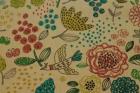 綿麻　とり、花、木の実柄　色　キャンバス布