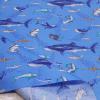 ラミネート生地 海の生き物柄 魚 サメ  明るい青色 R-285　