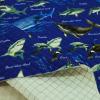 キルティング生地　海の生き物 魚 海 サメ クジラ 濃い青色 Q-352