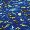 キルティング生地　海の生き物 魚 海 サメ クジラ 濃い青色 Q-352