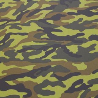 ラミネート生地　迷彩柄　黒、こげ茶、カーキー色　Rー345　　 つやなし