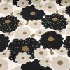 綿麻　マリメッコ調柄 花柄 ドット 水玉  北欧風 フラワー 黒×グレーみのベージュ L22-37