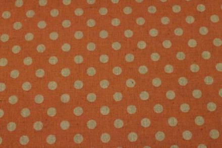 綿麻　水玉、ドット柄　オレンジ色×シルバーグリッタ色　キャンバス布