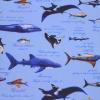 ラミネート布　海の生き物柄　 イルカ、エイ、 ジンベイザメ、 クジラ、水色　R-218　 つやなし