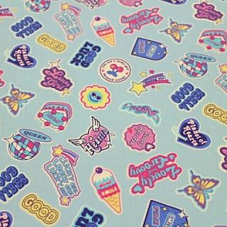 ラミネート生地 ステッカー 流れ星 ポップ スカイブルー R-347 つやなし