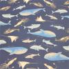 ラミネート生地 海の生き物柄  魚 イルカ クジラ 花紺色 R-253　