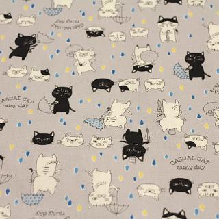 黒猫 白猫 猫 ネコ ねこ ぶさかわ 雨　薄い紫がかった　くすんだグレー色 c22-131