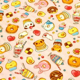 キルティング生地　スイーツ お菓子 動物 くま ドーナツ ピンク Q-305