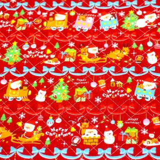 クリスマス　キルティング生地 サンタ ツリー ボーダー 濃い赤色 Q-B