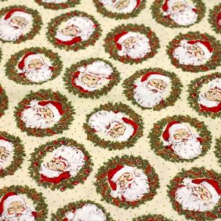 クリスマス柄　サンタ リアルなサンタ リース生成色 ku-c-AL　シーチング生地