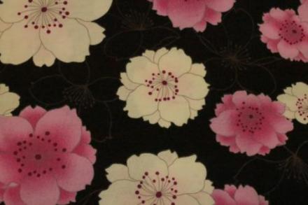 和調　和柄　花柄、黒×ショッキングピンク、薄ピンク色　シーチング布