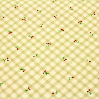 ラミネート生地 サクランボ ななめチェック ナチュラルグリーンR-343 つやなし